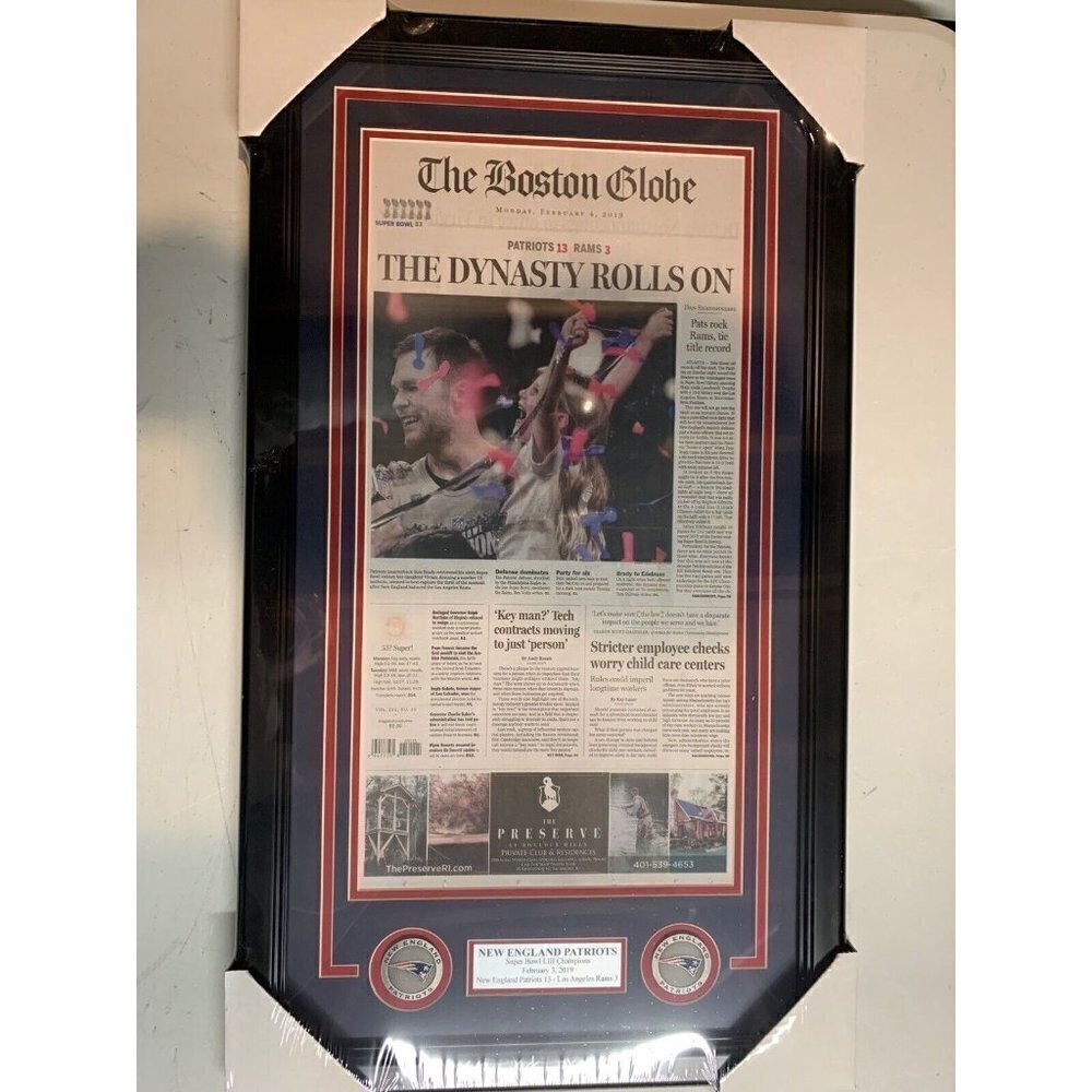 Patriots Super Bowl LIII Champion The Boaton Globe Original Newspaper Framed
